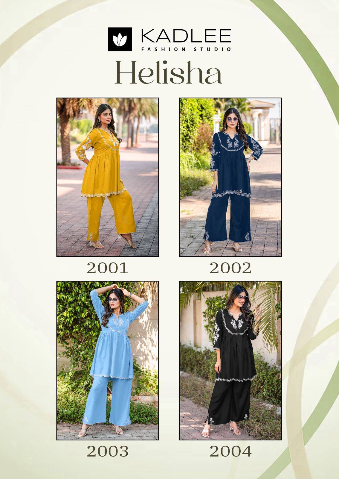 Helisha By KADLEE 2001 To 2004 Series Beautiful Festive Suits Colourful Rayon Twill Co-ord sets At Wholesale Price